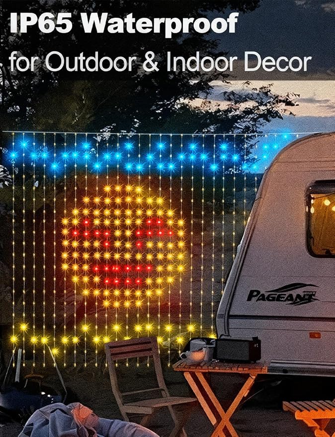 echosari Smart Curtain Lights Plug in, 400 LED Curtain Lights with App Programmable 6.6 x 6.6ft RGB&IC DIY Pattern Music Sync for Bedroom Backdrop Decor (Pack of 2)