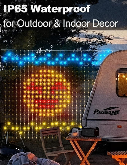 echosari 400 LED Smart Curtain Lights Plug in with App Programmable | 6.6 x 6.6ft RGB&IC DIY Pattern Music Sync for Bedroom Backdrop Decor