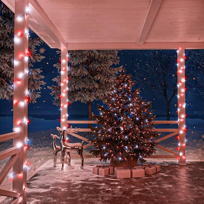 40FT 120 LED Outdoor String Lights, Red and White Christmas Lights Indoor | Plug in Waterproof 8 Modes Clear Wire Twinkle Fairy Lights for Bedroom Outside Patio Yard Xmas Party Holiday Decorations