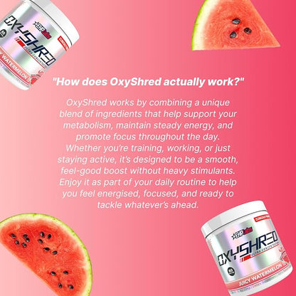 EHP LABS OxyShred Pre Workout Powder - Preworkout Powder with L Glutamine & Acetyl L Carnitine, Energy Boost Drink - Juicy Watermelon, 60 Servings
