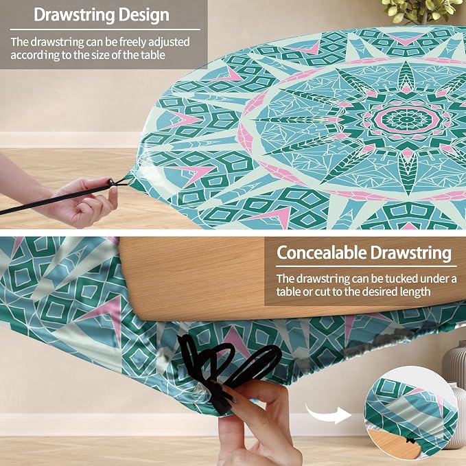 opstellen Fitted Round Tablecloth Weather Proof Table Cloth Heavy Duty Polyester Indoor Outdoor Circle Cover for 36-44" Tables Outside Parties Gear Gifts Spring Summer Fall Picnic Garden Necessities