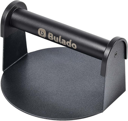 Bulado Burger Press, 6'' Round Burger Smasher for Griddle with Heat-Resistant Handle, Teflon-Coated Iron Non-Stick Hamburger Smasher Tool for Flat Top Griddle, Grill, BBQ, Cooking, Gift Package