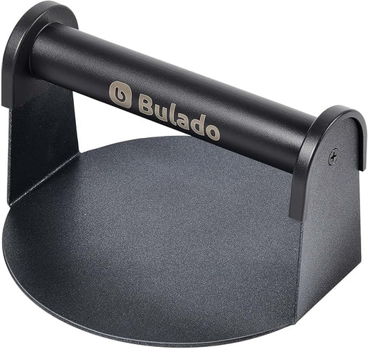 Bulado Burger Press, 6'' Round Burger Smasher for Griddle with Heat-Resistant Handle, Teflon-Coated Iron Non-Stick Hamburger Smasher Tool for Flat Top Griddle, Grill, BBQ, Cooking, Gift Package