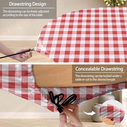opstellen Fitted Round Tablecloth Non Slip Table Cloth Vinyl Inside Outside Circle Cover for 45-54" Tables Dining Kitchen Family Festival Kit Gifts Summer Fall Patio Picnic Glamping Vacation Equipment