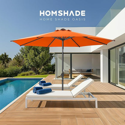 HOMSHADE 9ft Outdoor Patio Umbrella - Market Table Pool Deck Umbrella UPF50+ UV Protection with Push Button Tilt, Crank and 8 Sturdy Ribs (Neon Orange, No base)