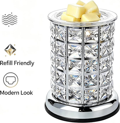 TTJ Crystal Wax Melt Warmer Lamp, Electric Candle Warmer with Rose Gold Base, Decorative Fragrance Oil Burner for Home Bedroom Living Room Office, Flameless Aromatherapy Wax Warmer Night Light Silver