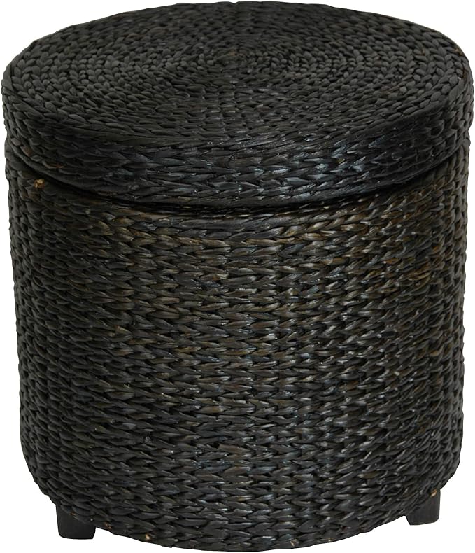 Red Lantern Rush Grass Storage Footstool - Black