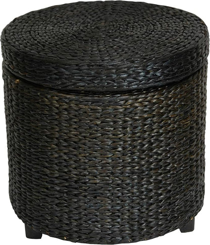 Red Lantern Rush Grass Storage Footstool - Black