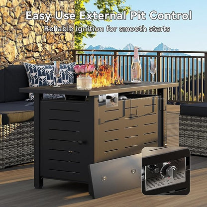 Aoxun 41 Inch Propane Fire Pit–50,000 BTU Gas Fire Pit Table with Removable Lid & Lava Rocks, Rectangle Firepit Table for Outside, Patio, Deck, Backyard, Black