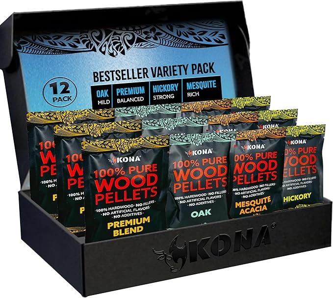 Kona Wood Pellets Intended for Ninja Woodfire Grill, 12 Stay-Fresh Smoke Pods (4 Flavors) - Sealed Single-Use Pouches for No-Mess Smoking Sessions