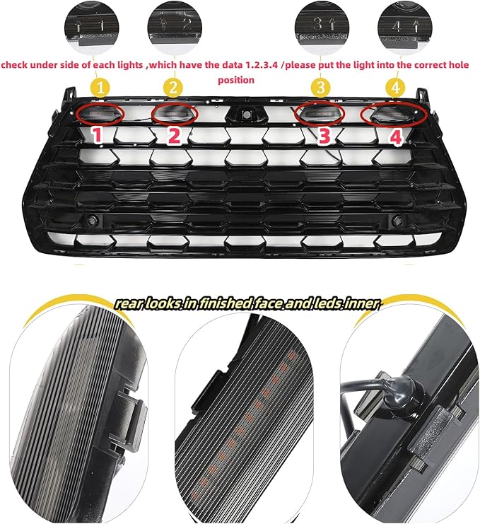 Led Grille Grill Lights for 2024 2025 2026 Toyota Grand Highlander | WHITE, Upgrade 4 in 1 leds, Xle Limited Hybrid Sport Oem Grills Light Accessories