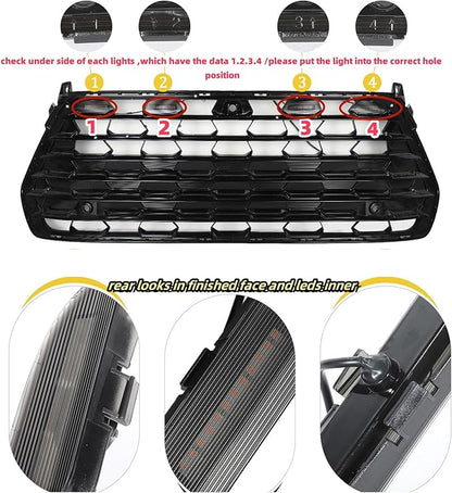 Led Grille Grill Lights for 2024 2025 2026 Toyota Grand Highlander | WHITE, Upgrade 4 in 1 leds, Xle Limited Hybrid Sport Oem Grills Light Accessories
