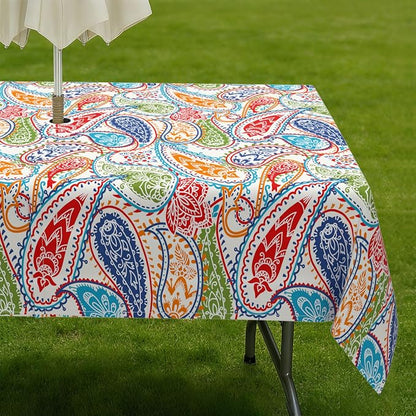 Outdoor Tablecloth with Umbrella Hole Elegant Zipper Patio Table Cloth for Outdoor Patio Garden Yard Decor