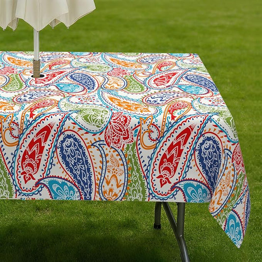Outdoor Tablecloth with Umbrella Hole Elegant Zipper Patio Table Cloth for Outdoor Patio Garden Yard Decor