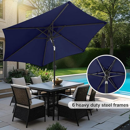 FLAME&SHADE 10ft Patio Umbrella - Outdoor Umbrella with 6 Sturdy Ribs, Push Button Tilt and Crank, UV Protection Table Market Umbrella for Pool, Porch, Garden, Deck, Backyard (Navy Blue)