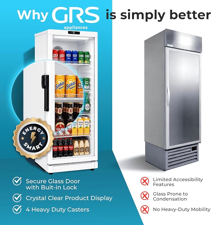 GRS Commercial Display Refrigerator, Glass Door Lock, Silver, 6.0 Cu. Ft