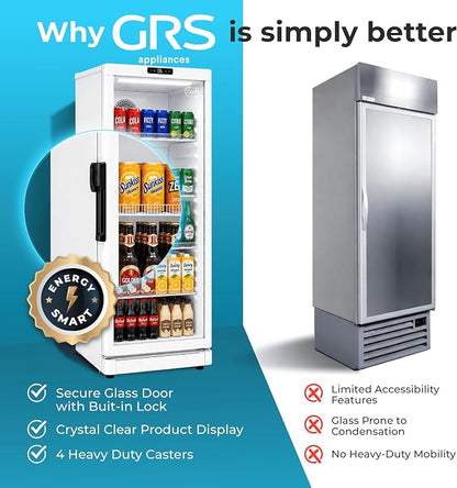 GRS Commercial Display Refrigerator, Glass Door Lock, Silver, 6.0 Cu. Ft