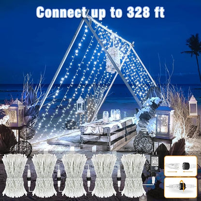 100FT 300 LED Outdoor String Lights, Connectable Christmas Lights Indoor Waterproof with 8 Modes, Plug in Twinkle Fairy Lights Clear Wire for Bedroom Home Wedding Patio Decorations, White