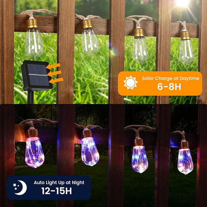 Solar String Lights Outdoor, 24FT Solar Patio String Lights for Outside, Outdoor Solar Lights with 20 Shatterproof Bulbs, Waterproof 8 Light Modes for Garden Fence Balcony Camping Decor - Multicolor