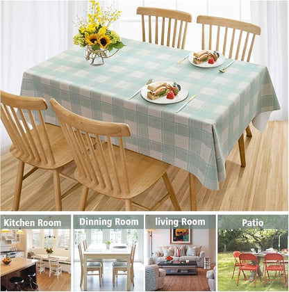 AIRCOWRIE Waterproof Vinyl Tablecloths, Heavy Duty Oil Proof Spill Proof Plastic Table Cloth, Wipe Clean PVC Table Cover for Spring Indoor and Outdoor Use (Green Checkered, 54”×120”, Rectangle)