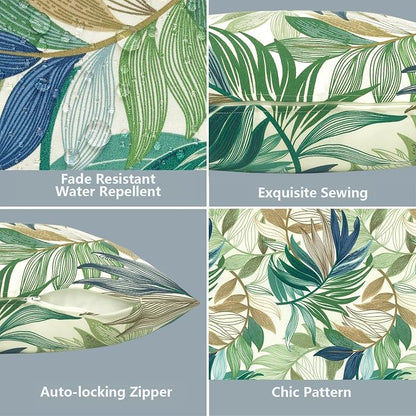 LVTXIII 2 Pack Outdoor Throw Pillow Covers for Patio Furniture, 16x16 Inch Square Pillow Case, Water-Repellent Cushion Covers for Garden, Porch, Sofa, Lush Leaf Green
