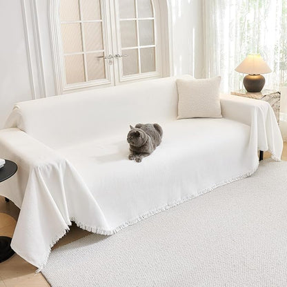 MYSKY HOME Couch Covers Couch Cover for Dogs Washable, Couch Covers for Sectional Sofa, Sofa Covers for 3 Cushion Couch Sofa Cover for Living Room Furniture Protector for Pets, Kids, 91"x134", White