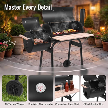 Charcoal Grills, Spherical Portable Charcoal Grills with 2 Wheels & Chimney, Barbecue Grill for Outdoor Backyard