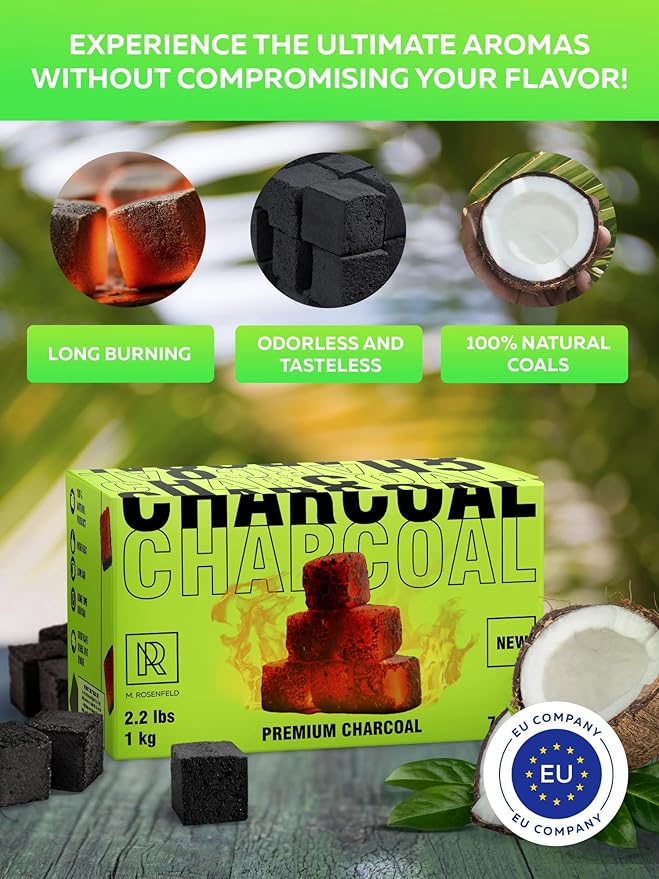 Premium Coconut Charcoal Cubes - Coconut Coals XL Pack of 72 Count & 1 KG (2.2 lbs) – Premium Quality 25mm (1x1x1 in) – 100% Natural Coconut Charcoal Cubes – NOT Quick Light - Pack of 1