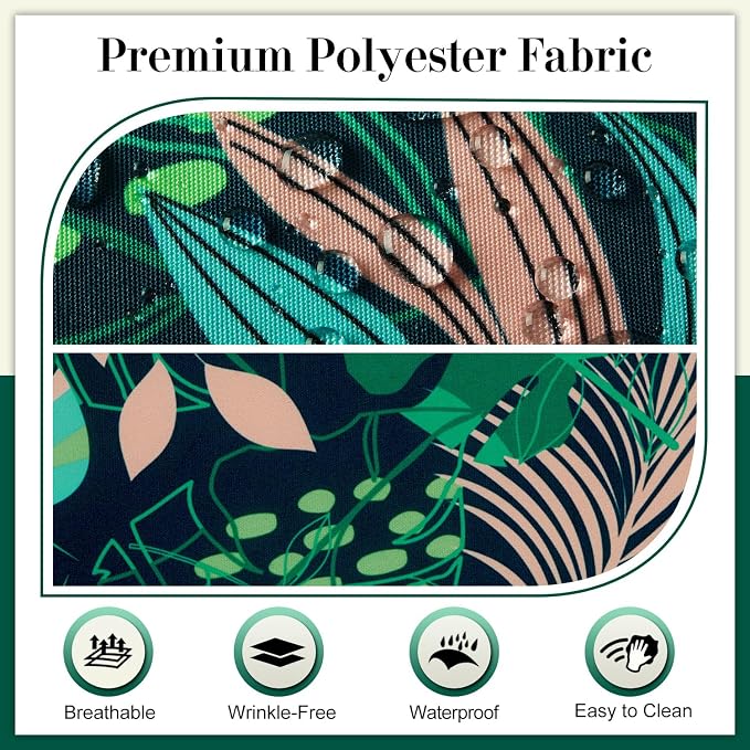 Cozyide Outdoor Chair Cushions, Waterproof Patio Seat Cushions with Adjustable Straps, Square Corner Patio Chair Cushions for Garden, Green Leaf, 18.5x16x3 Inch (Pack of 4)
