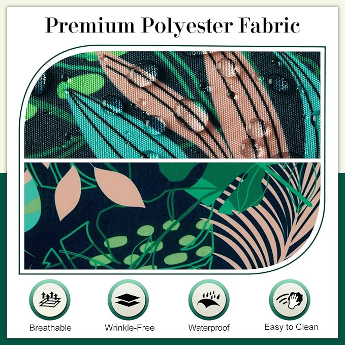 Cozyide Outdoor Chair Cushions, Waterproof Patio Seat Cushions with Adjustable Straps, Round Corner Patio Chair Cushions for Garden, Green Leaf, 17x16x2 Inch (Pack of 2)