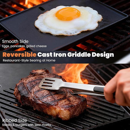 17.5"×11.9" Cast Iron Grill Griddle & Cooking Grates Set - 7598/7638 Replacement for Weber Spirit 300 & Spirit II 300 (E/S-310 · 320 · 330), Genesis Silver/Gold B&C & More Grills