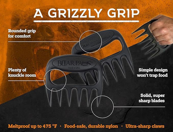 The Original Bear Paw Meat Shredder - Claws for Shredding Pork, Chicken & Any Meat (Black)