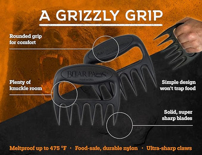 The Original Bear Paw Meat Shredder - Claws for Shredding Pork, Chicken & Any Meat (Black)