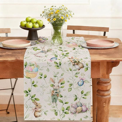 Easter Bunny Table Runner,Dining Decor for Kitchen Coffee Table Family Dinners Holiday Parties Wedding Events Decor(13x72 inch)
