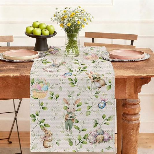 Easter Bunny Table Runner,Dining Decor for Kitchen Coffee Table Family Dinners Holiday Parties Wedding Events Decor(13x72 inch)