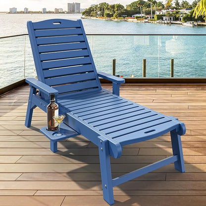 YITAHOME Outdoor Chaise Lounge Chair Set of 2 with Adjustable Backrest, Heavy Duty Resin Patio Lounger with Retractable Tray, 350lbs Capacity Waterproof for Outside Poolside Beach Backyard, Dark Blue