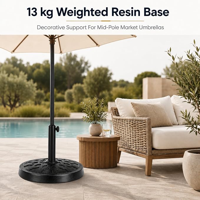 28.7 Lbs 17.91 Inch Round Umbrella Stand, Heavy Duty Weighted Base for Outdoor Market Parasols, Stable Holder for Patio Deck Lawn Garden Poolside, Black