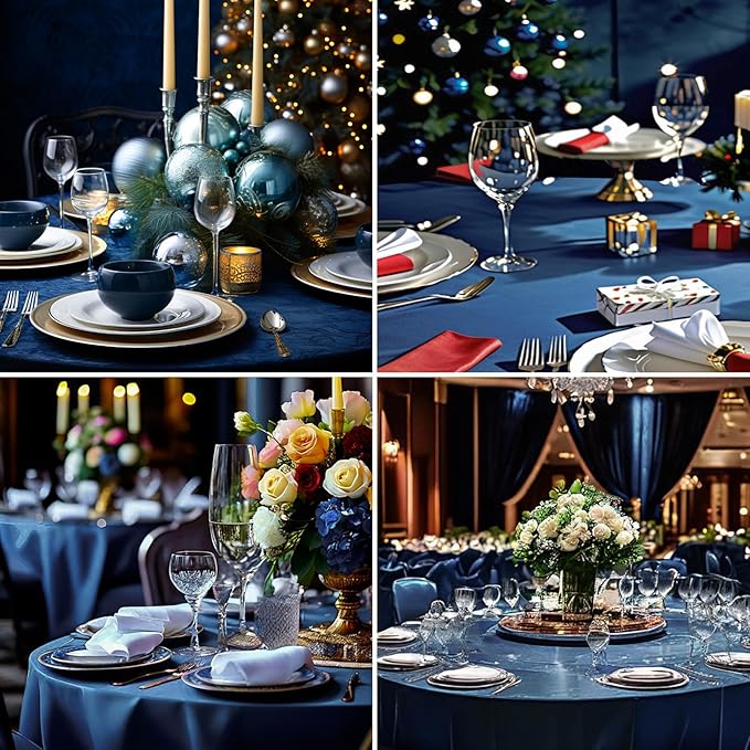 6 Pack Navy Blue Round Tablecloths 120 Inch for Dining Tables | Washable Decorative Linen Polyester Table Cover for Banquets Buffets Parties and Weddings