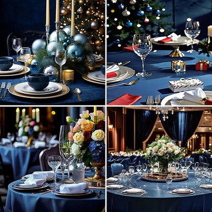 6 Pack Navy Blue Round Tablecloths 120 Inch for Dining Tables | Washable Decorative Linen Polyester Table Cover for Banquets Buffets Parties and Weddings