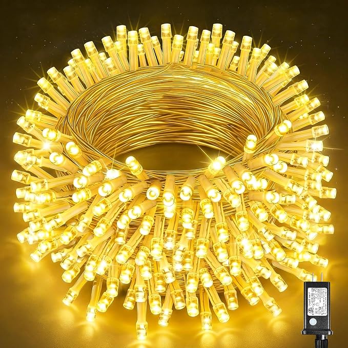 100ft String Lights Indoor 300 LED Christmas Lights Outdoor Connectable Twinkle Fairy Lights Plug in Clear Wire for Outside Wedding Bedroom Garden Tree Decorations, Warm White