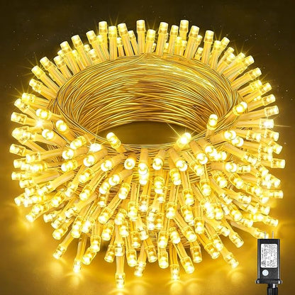 100ft String Lights Indoor 300 LED Christmas Lights Outdoor Connectable Twinkle Fairy Lights Plug in Clear Wire for Outside Wedding Bedroom Garden Tree Decorations, Warm White