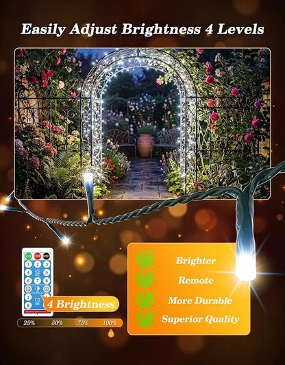 LitHome 2 Pack Solar String Lights Outdoor with Remote, Total 200LED 66FT | Solar Christmas Lights Outside Waterproof, 8 Modes String Light for Xmas Patio Garden Party Yard Tree Decor, Cool White