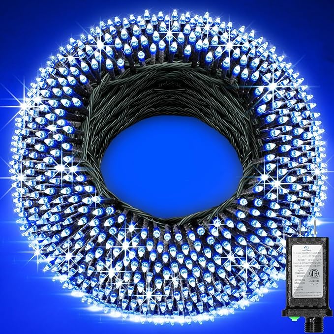 1500 LED 470FT Christmas String Lights Outdoor, 12 Pro Modes and Timer Memory & Brightness, Plug in Waterproof Dark Green Wire Twinkle Light for for Xmas Yard Tree Wedding Party Decor (Blue)