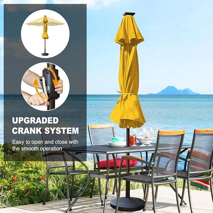 Eurmax USA 10-Year-Non-Fading 10FT Outdoor Patio Market Umbrella with LED Lights,UPF50+ UV Resistant,Heavy Duty Commercial Grade,Crank Lift Design,Windproof Vented Top for Garden,Pool,Sunflower Yellow