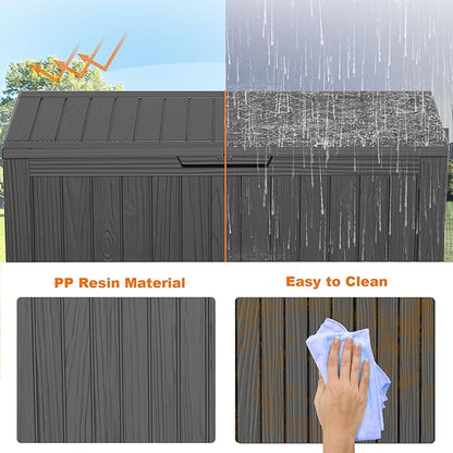 PatioZen 75 Gallon Large Deck Box,Resin Outdoor Storage Box with Lockable for Patio Furniture, Pool Accessories, Garden Tools Waterproof Outside Storage Box, Black