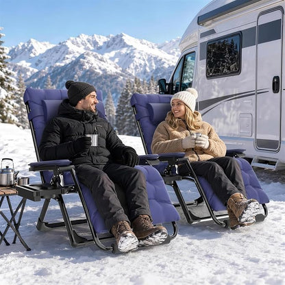 Slendor Heated Oversized Zero Gravity Chairs 33In, XXL Lounge Chair, Blue | Anti Gravity Recliner with 3 Heat Levels for Back & Seat, Headrest & Cup Holder, Folding, Supports 500lbs, (Battery Not)