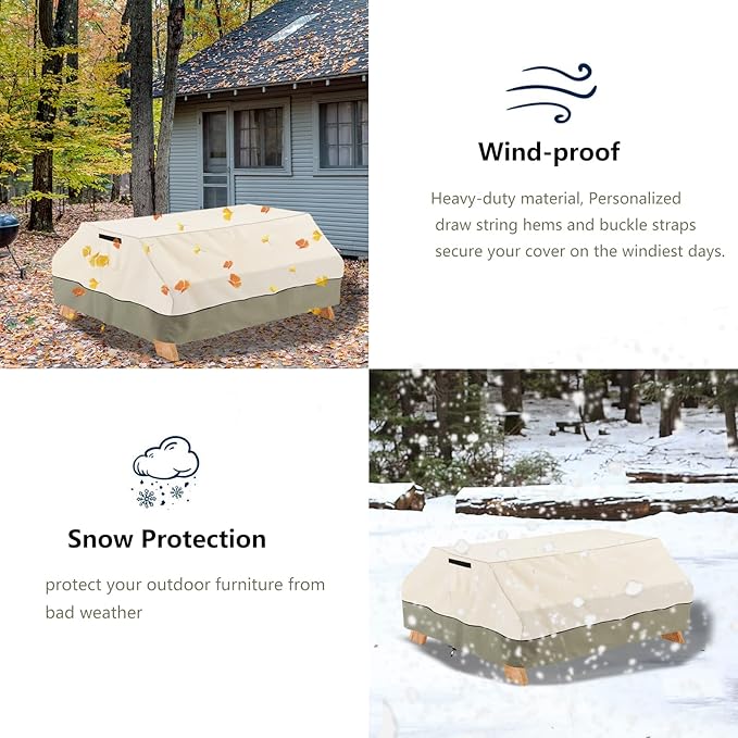 Bitubi 70 / 72 Inch Heavy Duty Waterproof Picnic Table Cover - 600D Tough Canvas Wind Dust Proof Anti-UV Outdoor Patio Table Bench Covers Winter