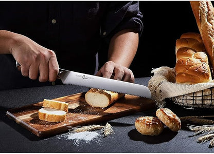 TUO Bread Knife, 9 inch Sharp Serrated Slicing Knife for Homemade Sourdough Bread, High Carbon German Steel, Ergonomic Handle, Gift Box Included