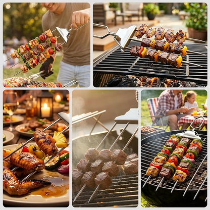 Skewers for Grilling, 3 Way Stainless Steel Grill Skewers with Push Slider & Bag, Reusable for Outdoor Camping