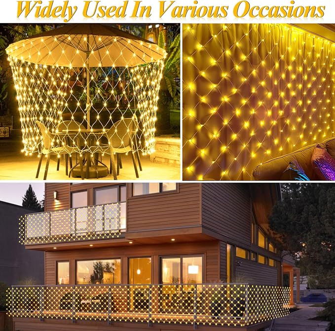 Lovelite 360 LED Net Lights, 21ft x 5ft Christmas Mesh Lights Clear Wire 8 Modes, Waterproof Connectable String Light Plug in for Xmas Tree Bushes Garden Outdoor Party Decorations - Warm White